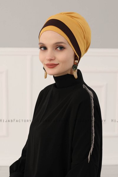 Elsa - Senf & Braun Baumwolle Turban