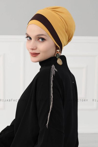 Elsa - Senf & Braun Baumwolle Turban