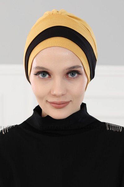 Elsa - Senf & Schwarz Baumwolle Turban