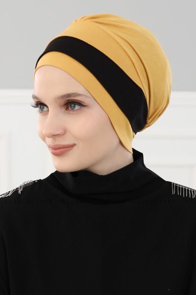 Elsa - Senf & Schwarz Baumwolle Turban