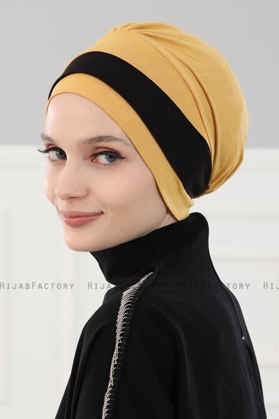 Elsa - Senf & Schwarz Baumwolle Turban