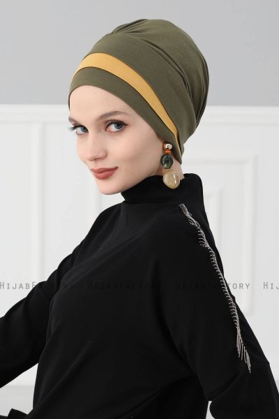 Elsa - Khaki & Senf Baumwolle Turban