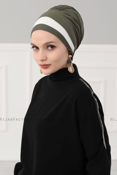 Elsa - Khaki & Creme Baumwolle Turban