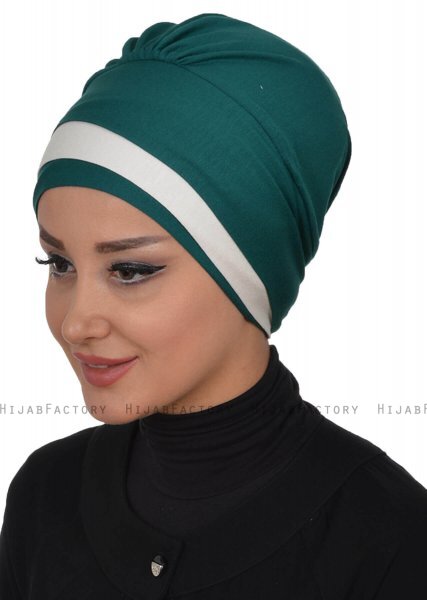 Elsa - Dunkelgrün & Creme Baumwolle Turban