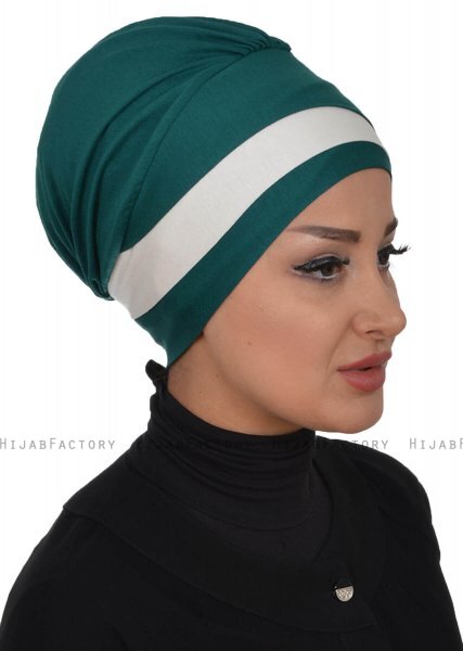 Elsa - Dunkelgrün & Creme Baumwolle Turban