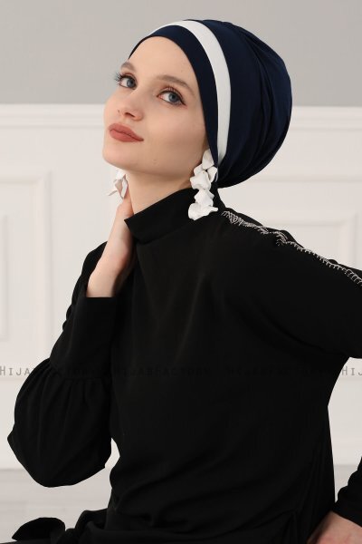 Elsa - Navy Blau & Creme Baumwolle Turban