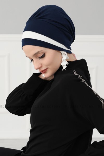 Elsa - Navy Blau & Creme Baumwolle Turban