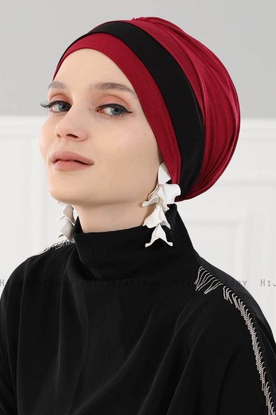 Elsa - Bordeaux & Schwarz Baumwolle Turban