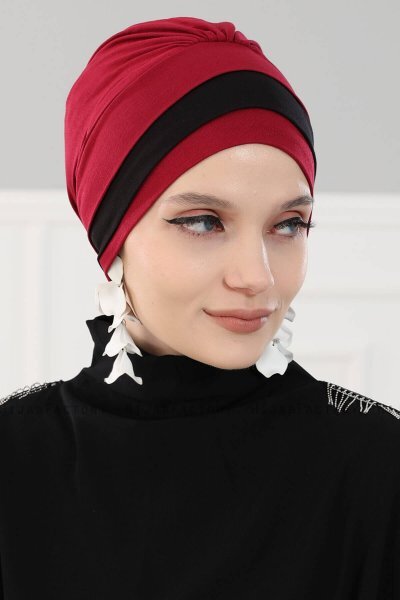 Elsa - Bordeaux & Schwarz Baumwolle Turban