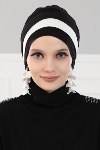 Elsa - Schwarz & Creme Baumwolle Turban