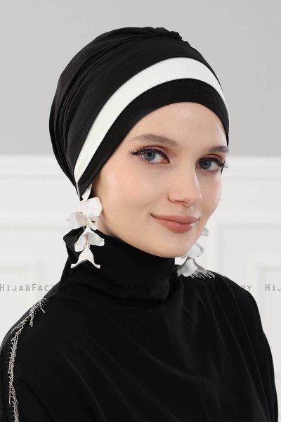 Elsa - Schwarz & Creme Baumwolle Turban