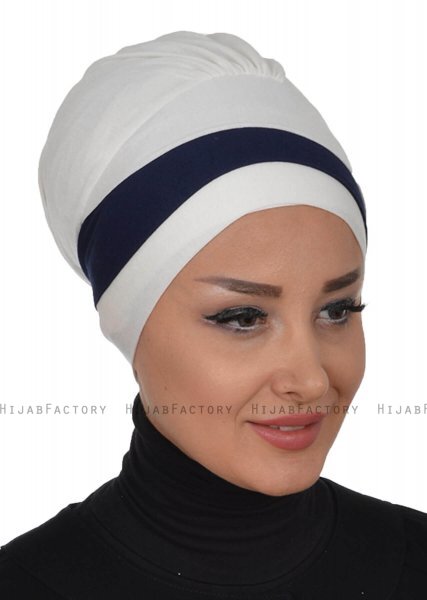 Elsa - Creme & Navy Blau Baumwolle Turban