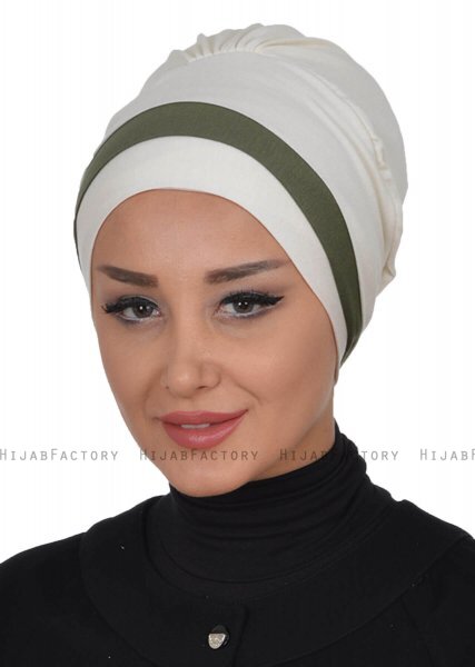 Elsa - Creme & Khaki Baumwolle Turban