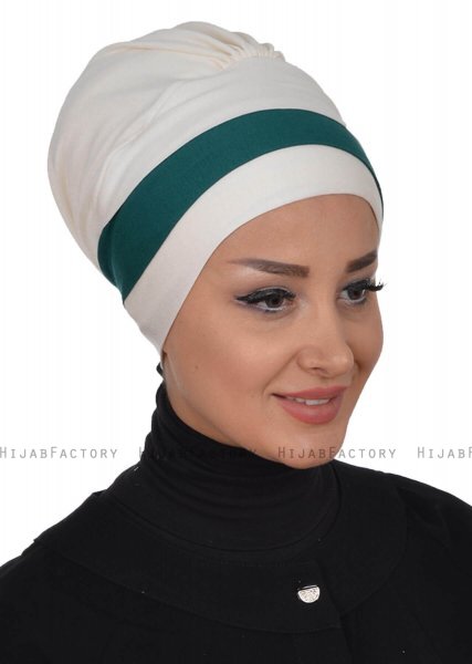 Elsa - Creme & Dunkelgrün Baumwolle Turban