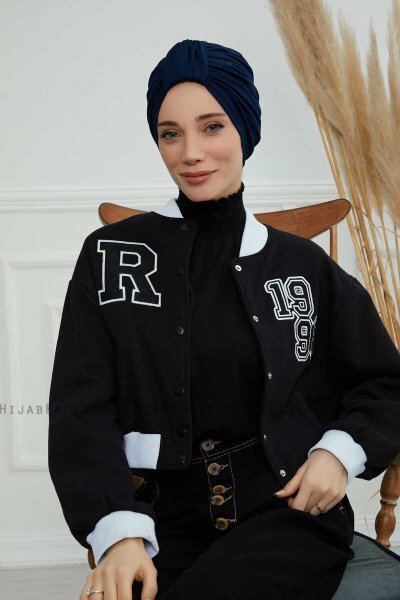 Laura - Navy Blau Baumwolle Turban