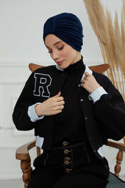 Laura - Navy Blau Baumwolle Turban