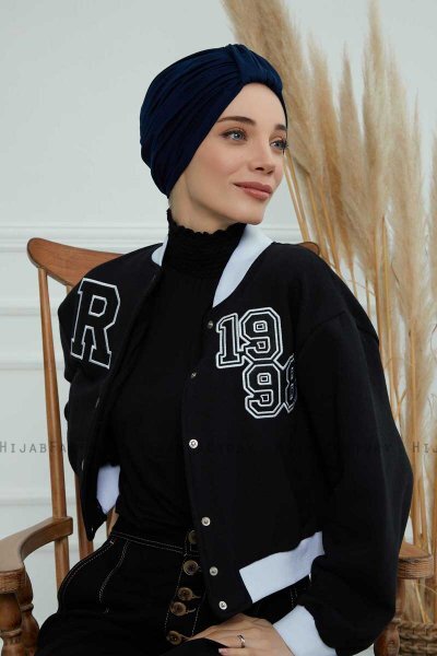 Laura - Navy Blau Baumwolle Turban