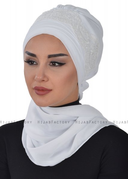 Celine - Weiß Chiffon Turban - Ayse Turban