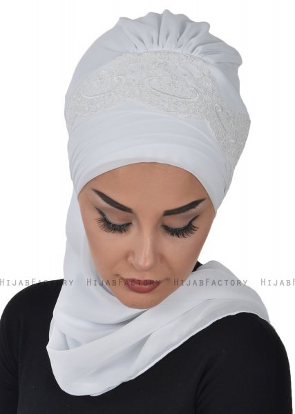Celine - Weiß Chiffon Turban - Ayse Turban