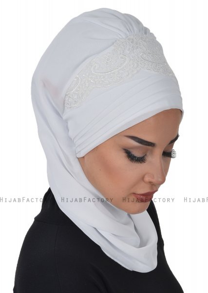 Celine - Weiß Chiffon Turban - Ayse Turban