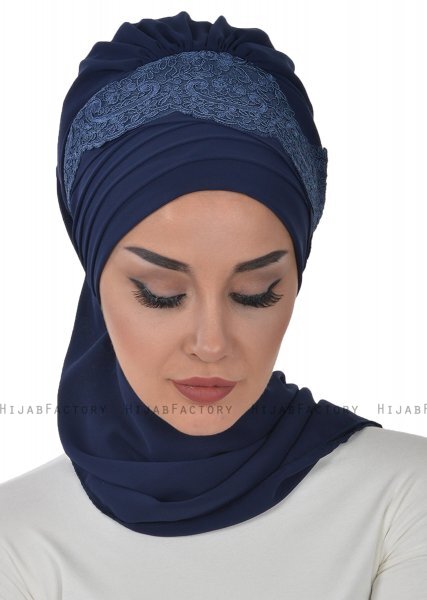 Celine - Navy Blau Chiffon Turban - Ayse Turban