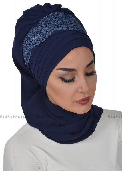 Celine - Navy Blau Chiffon Turban - Ayse Turban
