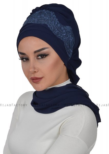 Celine - Navy Blau Chiffon Turban - Ayse Turban