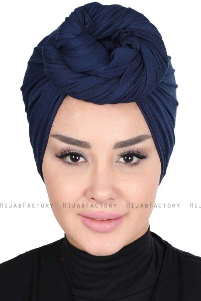 Sigrid - Navy Blau Baumwolle Hijab - Ayse Turban