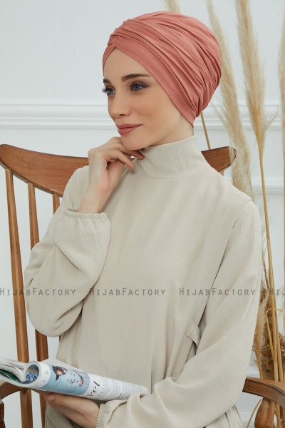 Fiona - Lachsfarbe Baumwolle Turban