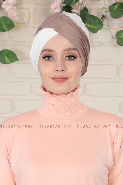 Fiona - Dunkeltaupe & Creme Baumwolle Turban