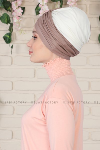 Fiona - Dunkeltaupe & Creme Baumwolle Turban