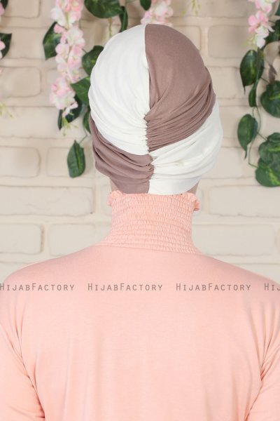 Fiona - Dunkeltaupe & Creme Baumwolle Turban