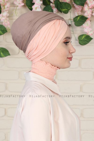 Fiona - Dunkeltaupe & Altrosa Baumwolle Turban
