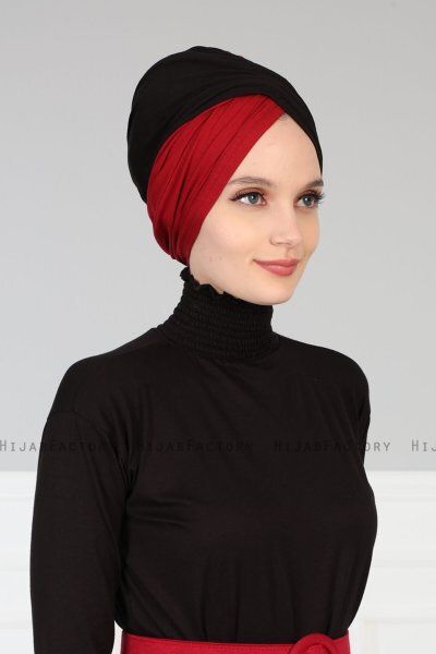 Fiona - Schwarz & Bordeaux Baumwolle Turban