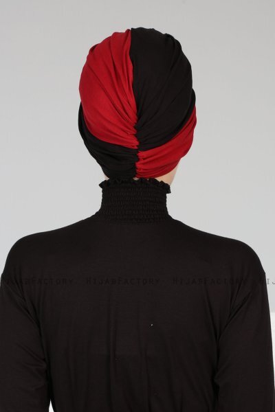 Fiona - Schwarz & Bordeaux Baumwolle Turban
