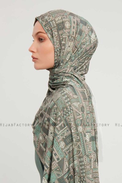 Gulya - Dunkelgrün Gemustert Hijab