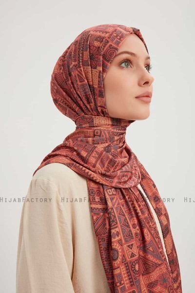 Gulya - Ziegelrot Gemustert Hijab
