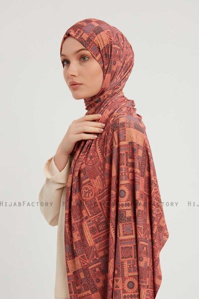 Gulya - Ziegelrot Gemustert Hijab