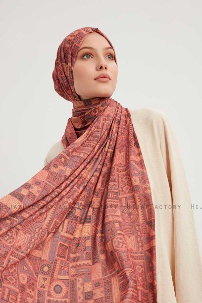 Gulya - Ziegelrot Gemustert Hijab