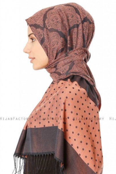 Alev - Lachsfarbe Gemustert Hijab