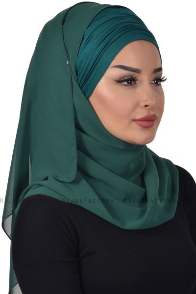 Alva - Dunkelgrün Praktisch Hijab & Untertuch