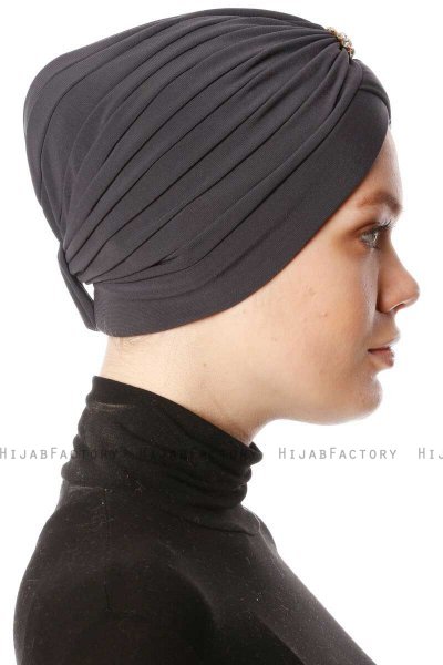 Arwa - Anthrazit Crepe Chiffon Turban - Sehr-i Sal
