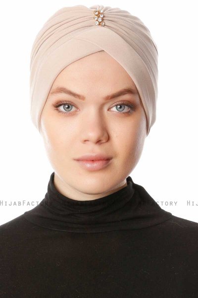 Arwa - Beige Crepe Chiffon Turban - Sehr-i Sal
