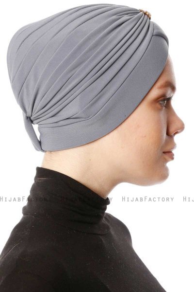 Arwa - Grau Crepe Chiffon Turban - Sehr-i Sal