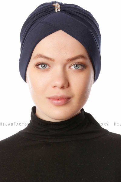 Arwa - Navy Blau Crepe Chiffon Turban - Sehr-i Sal