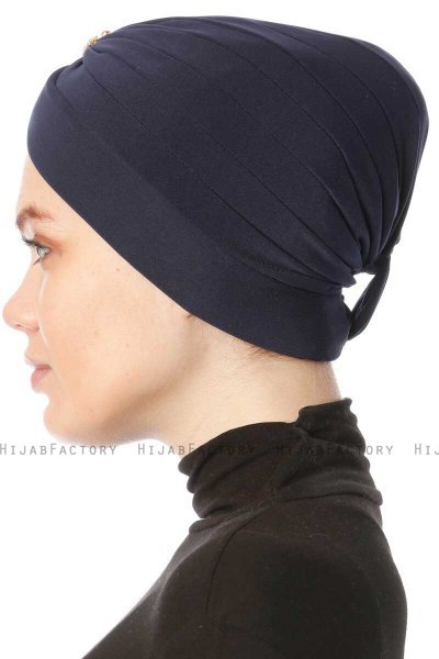 Arwa - Navy Blau Crepe Chiffon Turban - Sehr-i Sal