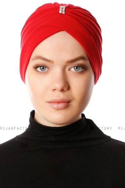 Arwa - Rot Crepe Chiffon Turban - Sehr-i Sal