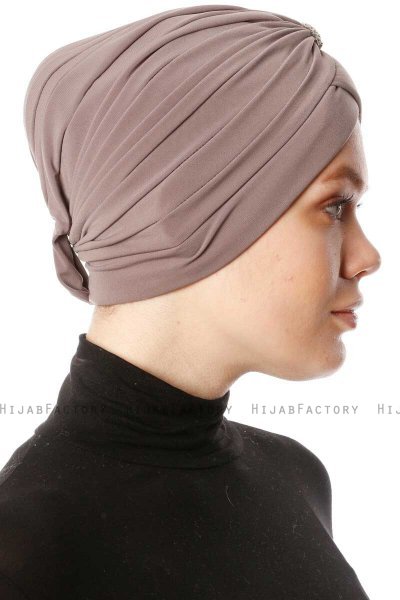 Arwa - Taupe Crepe Chiffon Turban - Sehr-i Sal