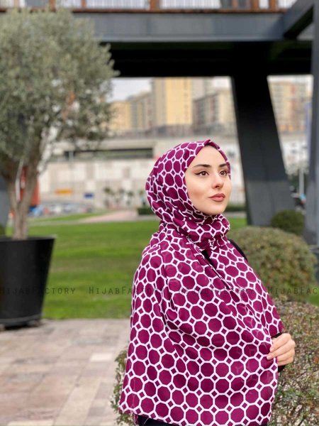 Atika - Bordeaux Gemustert Baumwolle Hijab - Mirach