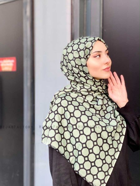 Atika - Grün Gemustert Baumwolle Hijab - Mirach